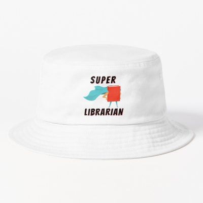 Super Librarian (Black Text) - Book Lovers With Superhero Cape Bucket Hat Official Librarian Merch