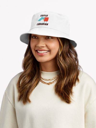 Super Librarian (Black Text) - Book Lovers With Superhero Cape Bucket Hat Official Librarian Merch