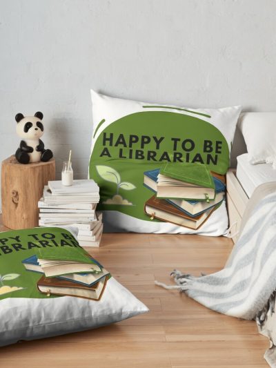 Happy And Lucky To Be A Librarian Throw Pillow Official Librarian Merch