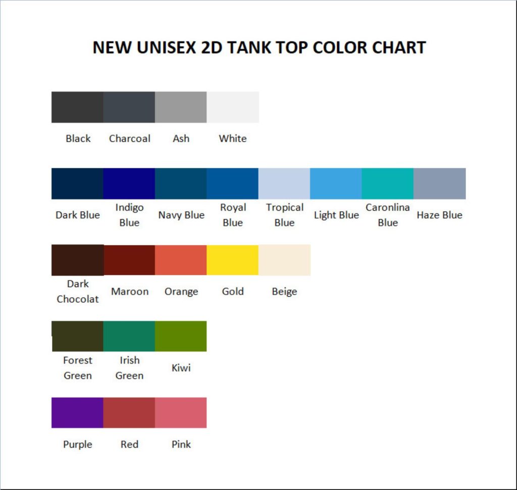 tank top color chart - Librarian Gifts